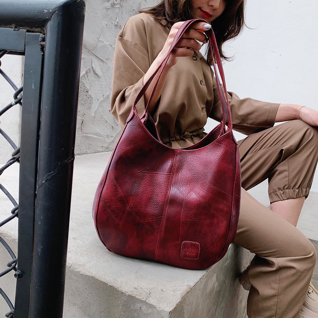 Women's Vintage PU Leather Casual Tote Shoulder Bag – Large Magnetic Buckle Handbag with Zipper