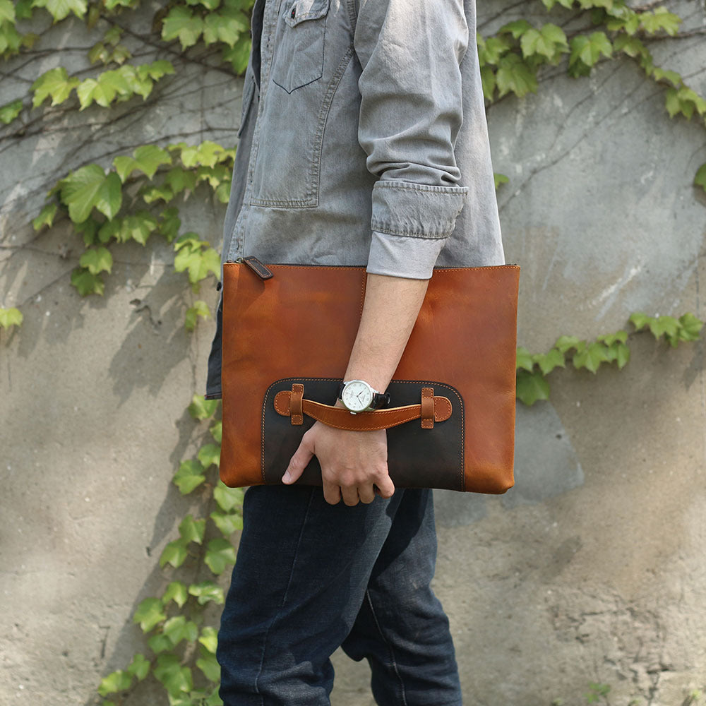 Simple Retro First Layer Cowhide Large Capacity Men's Clutch