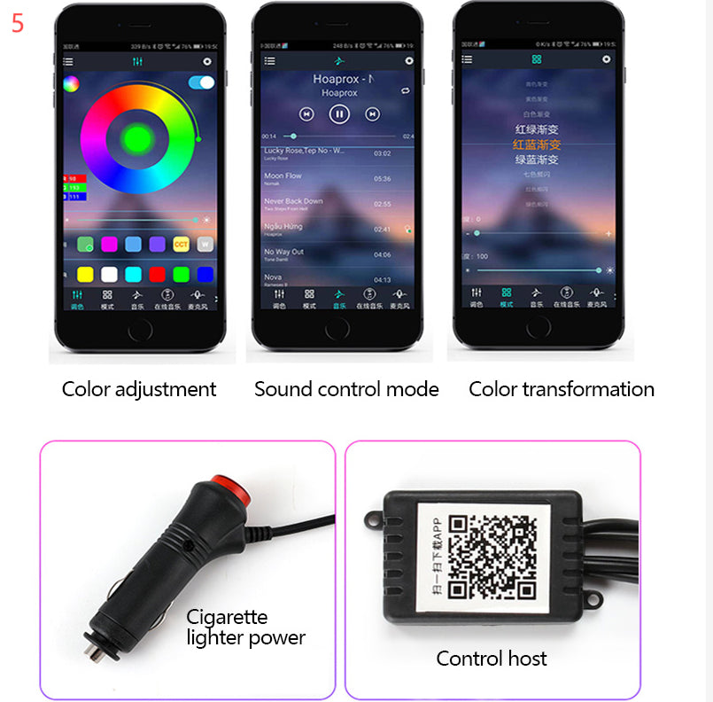 طقم إضاءة داخلية من الألياف الضوئية للسيارة | تطبيق RGB ومزامنة الموسيقى شرائط LED داخلية | HOORIVA