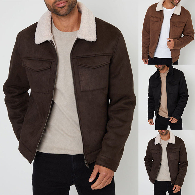 Men's Lamb Fur Collar Coat | Slim Fit Retro Outerwear, S–XXXL, 3 Colours | HOORIVA