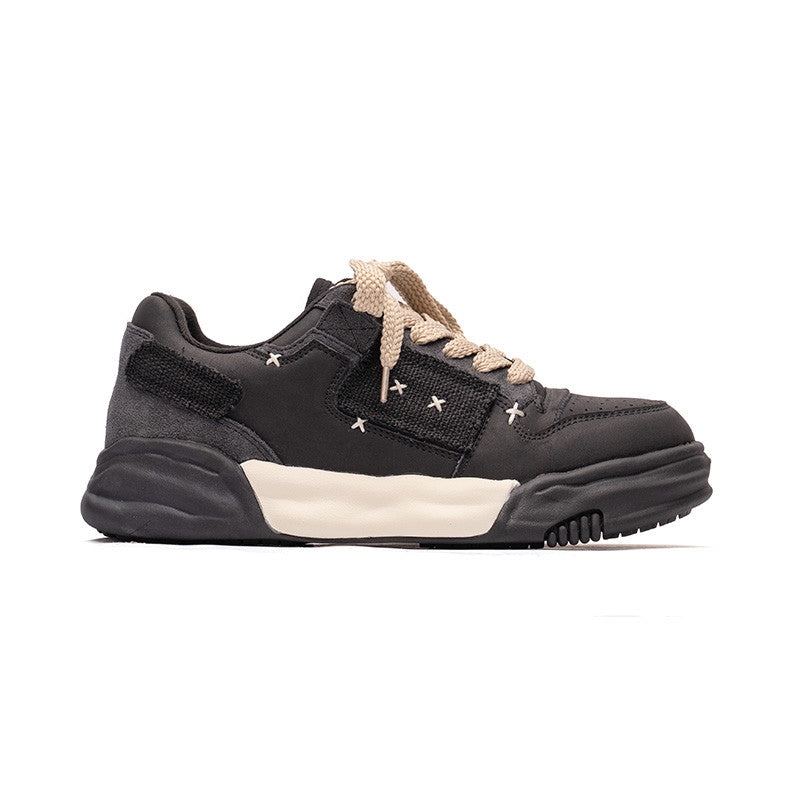 Men's Casual Versatile Patch Leather Vintage Shoes – Wear-Resistant | Black & Khaki | EU 36–44 | Hooriva