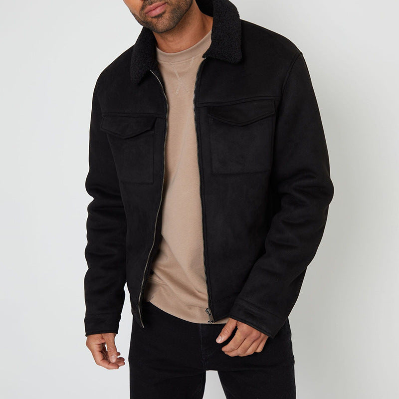 Men's Lamb Fur Collar Coat | Slim Fit Retro Outerwear, S–XXXL, 3 Colours | HOORIVA
