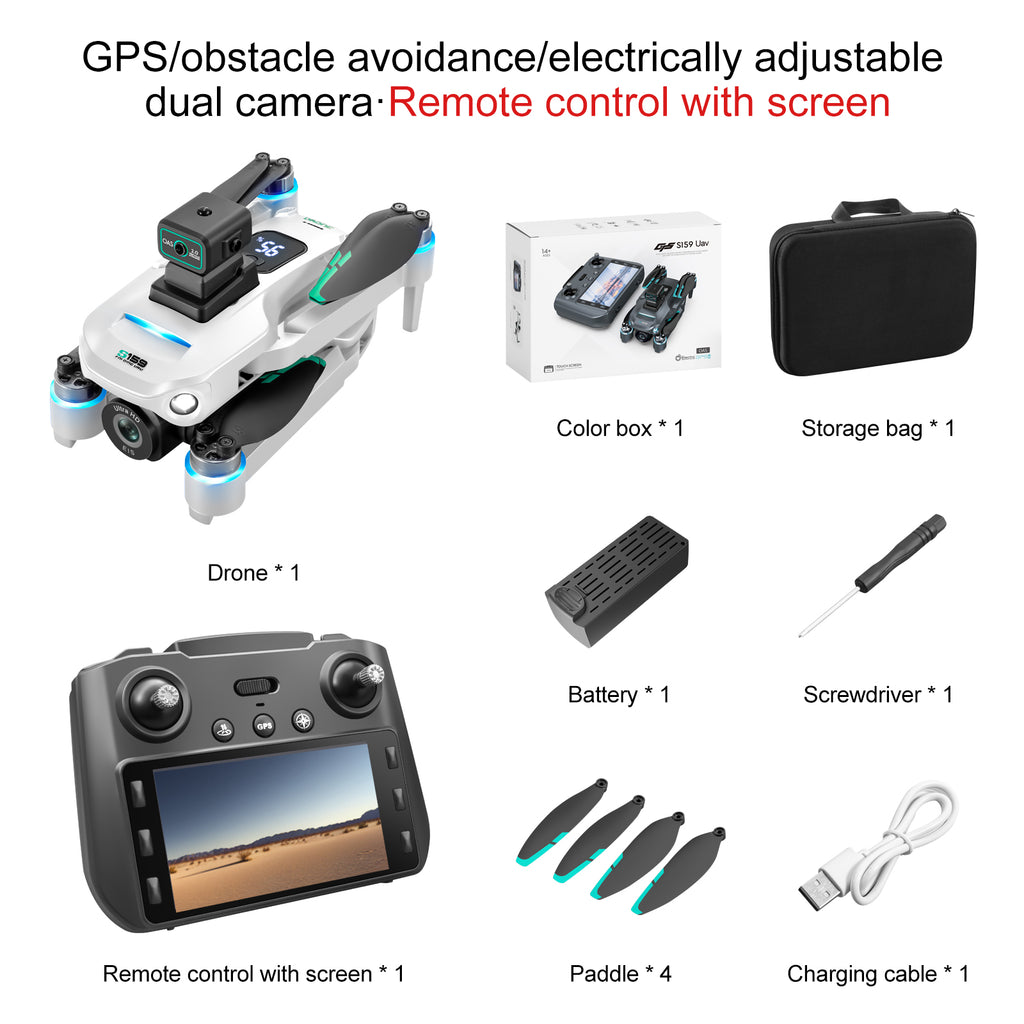 طائرة درون S159 بنظام تحديد المواقع GPS مع كاميرا 8K – تصوير جوي 5G بتقنية WiFi FPV، وجهاز تحكم مع شاشة