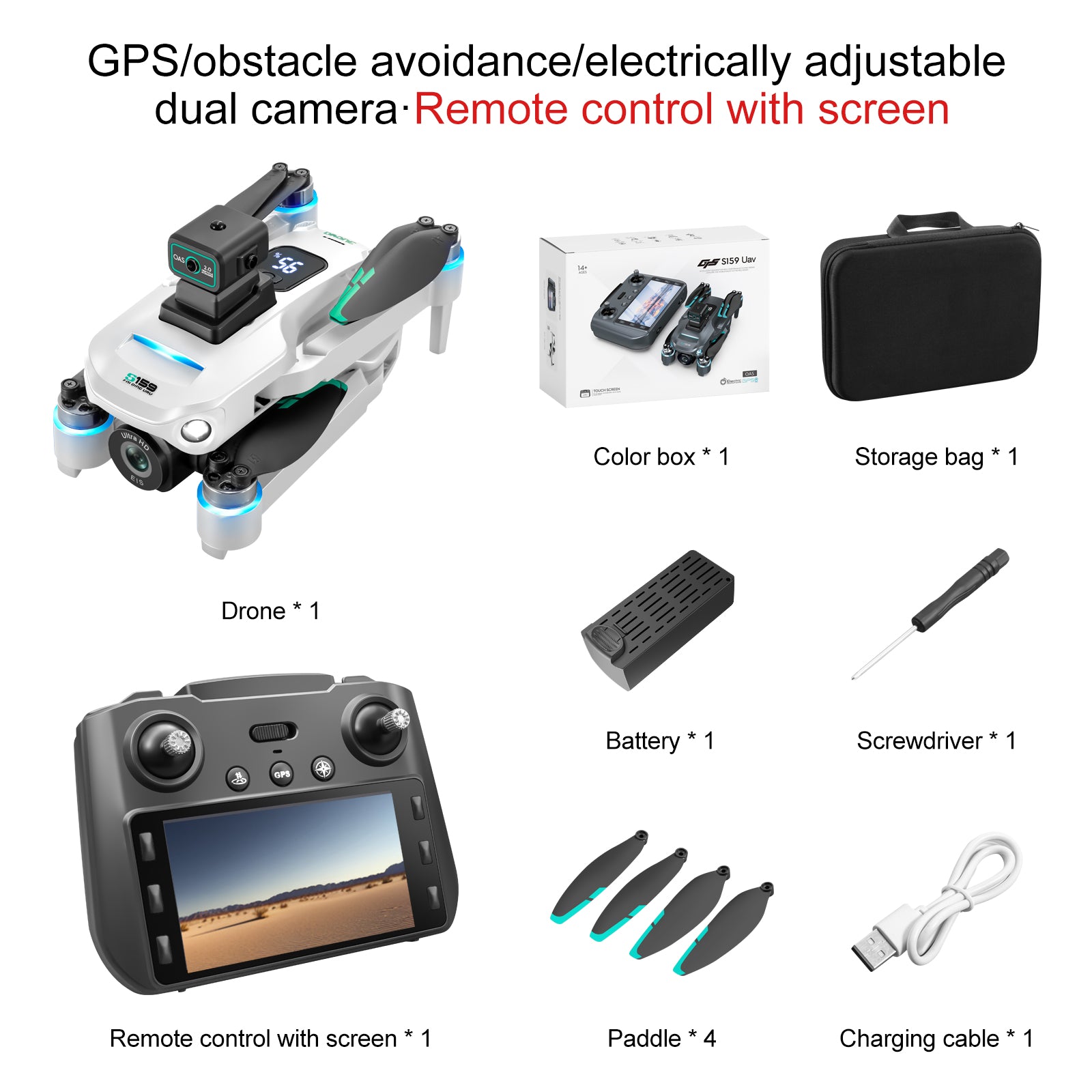 طائرة درون S159 بنظام تحديد المواقع GPS مع كاميرا 8K – تصوير جوي 5G بتقنية WiFi FPV، وجهاز تحكم مع شاشة