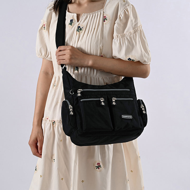 Women's Waterproof Nylon Crossbody Bag – Retro Messenger Shoulder Bag with Multi-Pockets