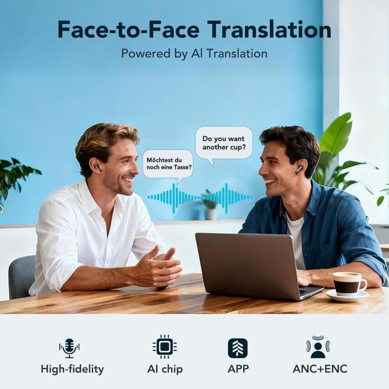 AI Translation Earbuds | 144 Languages, 6 Modes, LCD Touchscreen, 60H Battery, No Subscription