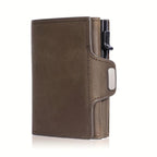 Vintage RFID Slim Card Holder Wallet – Aluminium Pop-Up PU Leather for Men