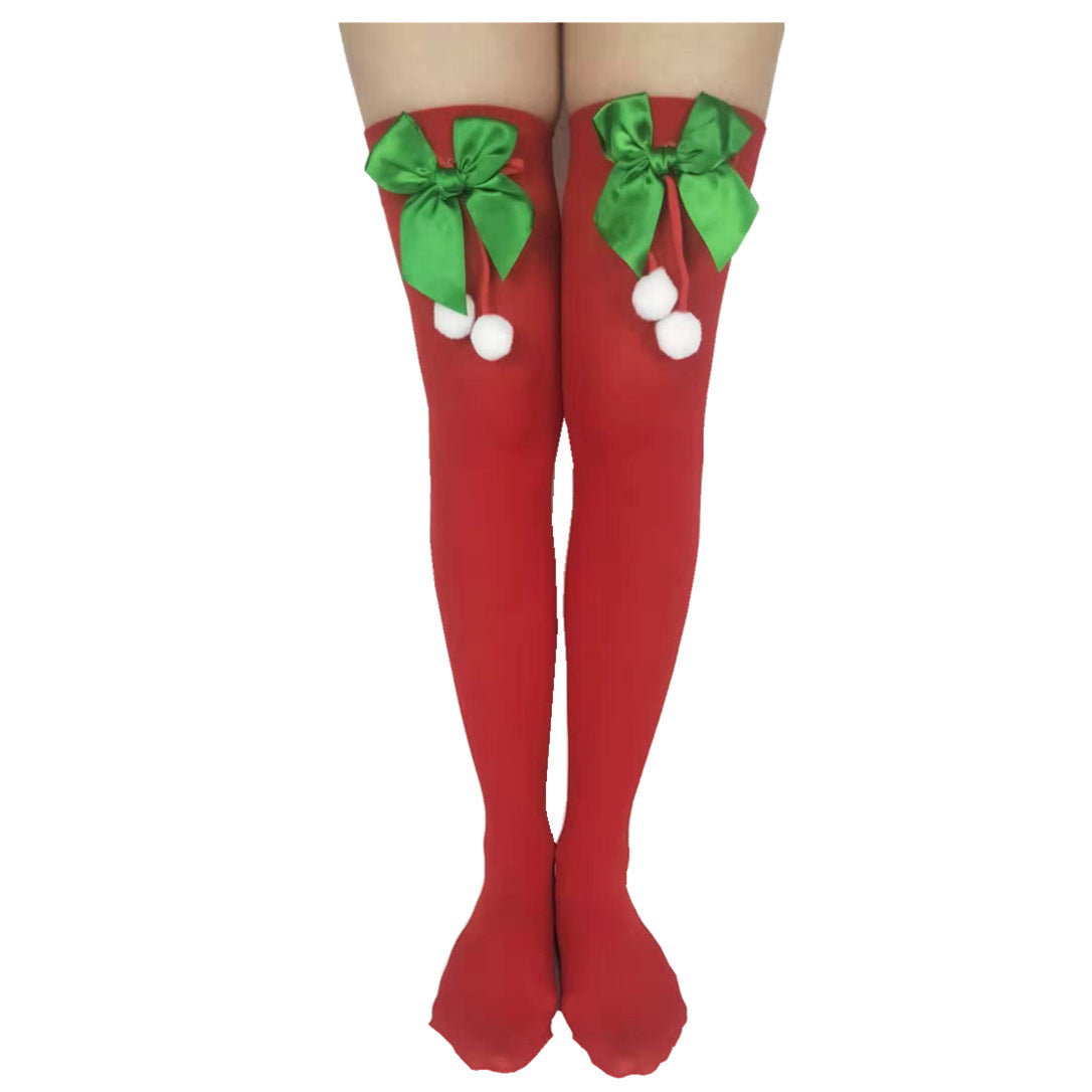 Christmas Pom-Pom Knit Socks | Festive Red & Green Holiday Stockings | HOORIVA