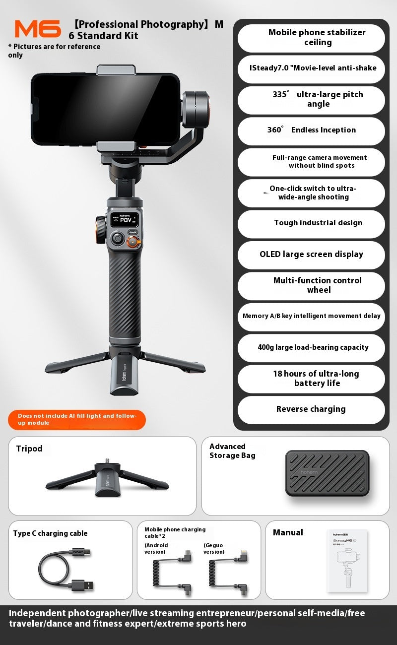 Hohem iSteady Vast Phone Gimbal | تتبع الوجه بالذكاء الاصطناعي، ضوء تعبئة مغناطيسي وبطارية تدوم 18 ساعة