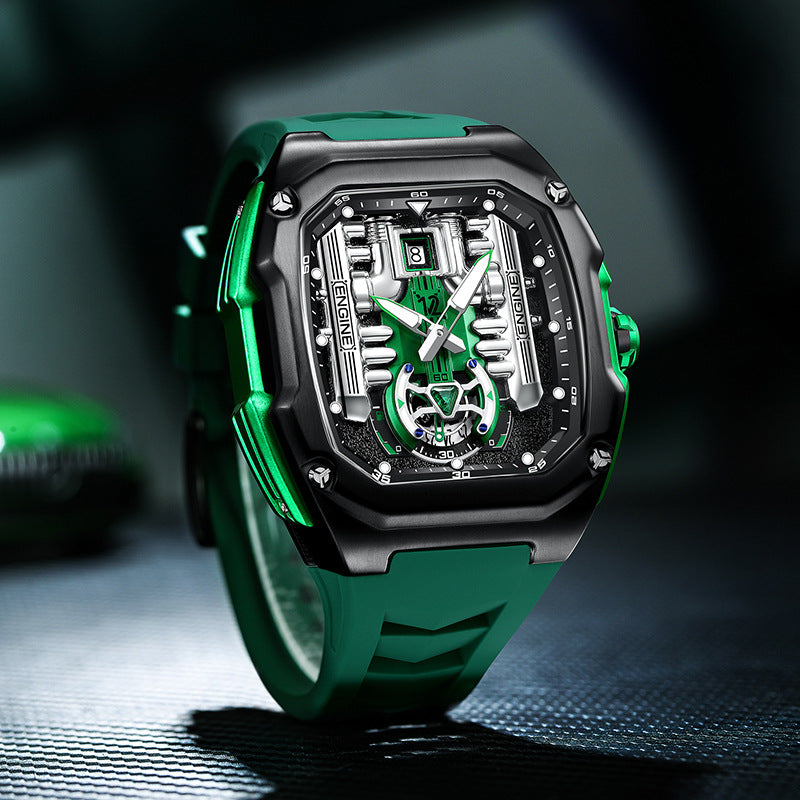 Men's 3D Hollow Skeleton Quartz Watch | Transparent Case Back Business Wristwatch