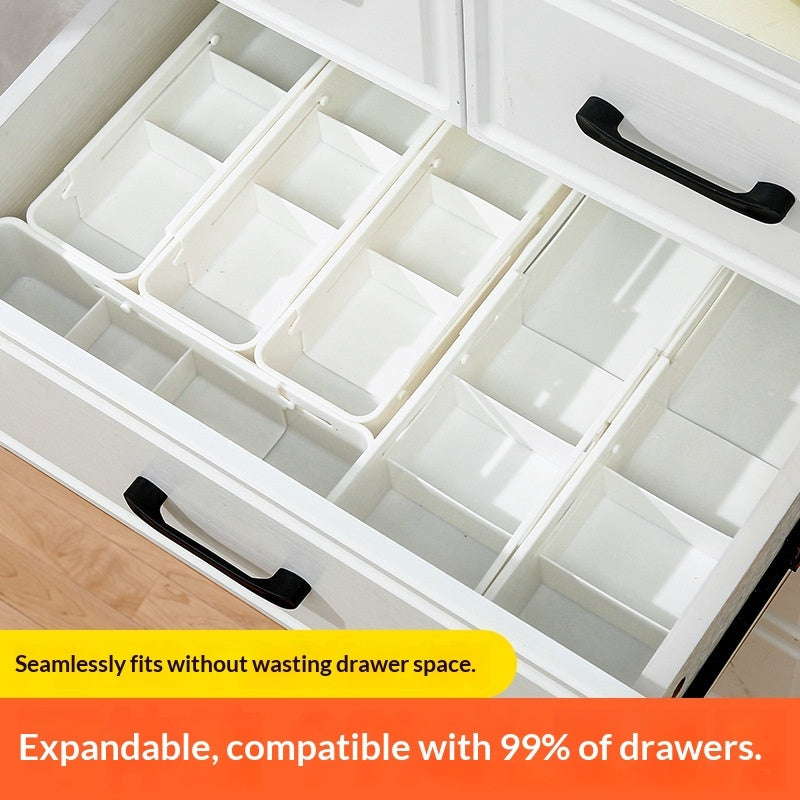 Expandable Drawer Organiser with Adjustable Dividers – Retractable Storage Box for Kitchen, Wardrobe & Office (Narrow / Wide)