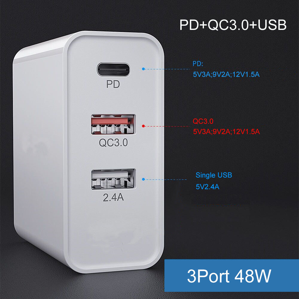 Fast Charge Phone Charger – 4-Port PD & QC USB Wall Charger