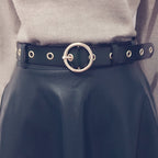 Women's Genuine Leather Belt – Classic Round Buckle, No-Hole Adjustable Fit | Hooriva