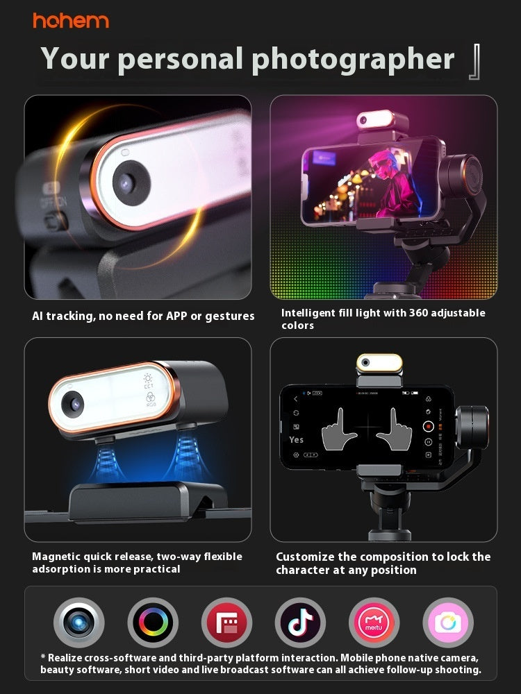 Hohem iSteady Vast Phone Gimbal | تتبع الوجه بالذكاء الاصطناعي، ضوء تعبئة مغناطيسي وبطارية تدوم 18 ساعة