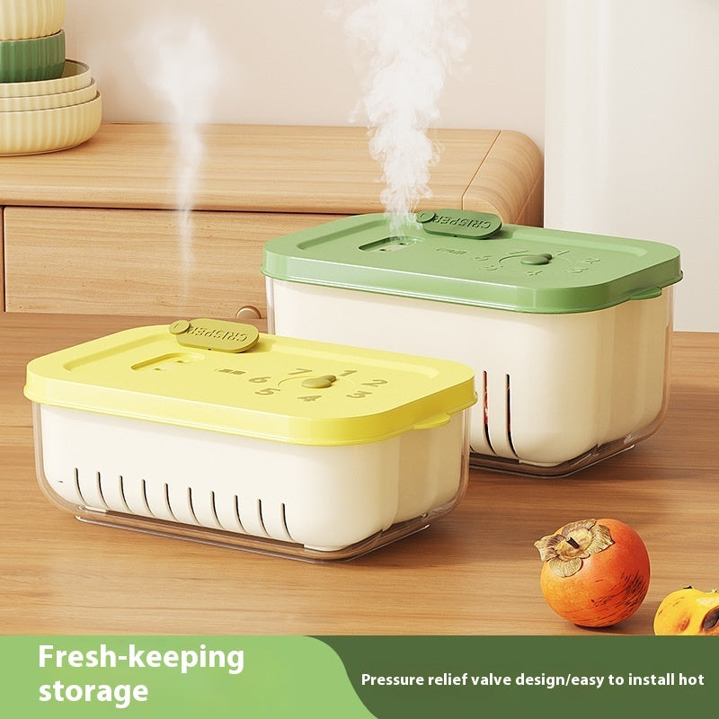 Steam Vent Food Storage Crisper with Freshness Date Tracker – Built-In Drainer & Coloured Lid (1–2L)