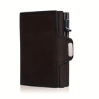 Vintage RFID Slim Card Holder Wallet – Aluminium Pop-Up PU Leather for Men
