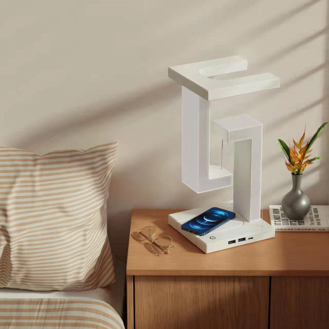 Magnetic Levitating Desk Lamp | Wireless Charging, Touch, Eye-Care, USB | HOORIVA