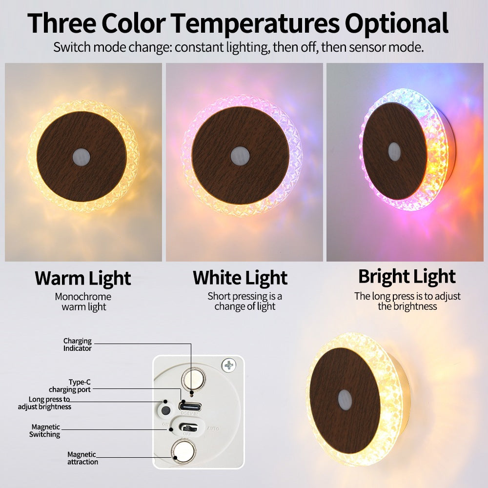 Smart Rechargeable Motion-sensor Wall Light Bedside Night Light