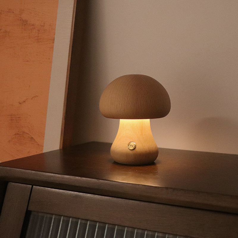 Wooden Mushroom LED Night Light | Touch Switch Bedside Lamp, 4 Styles, Beech & Walnut | HOORIVA