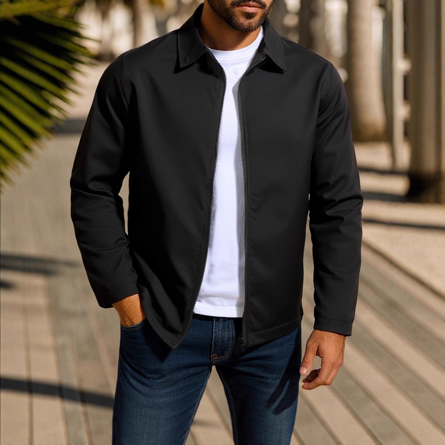 Men's Zipper Raglan Sleeve Cardigan Jacket – Polyester Blend | 4 Colours | S–XXXL | Hooriva