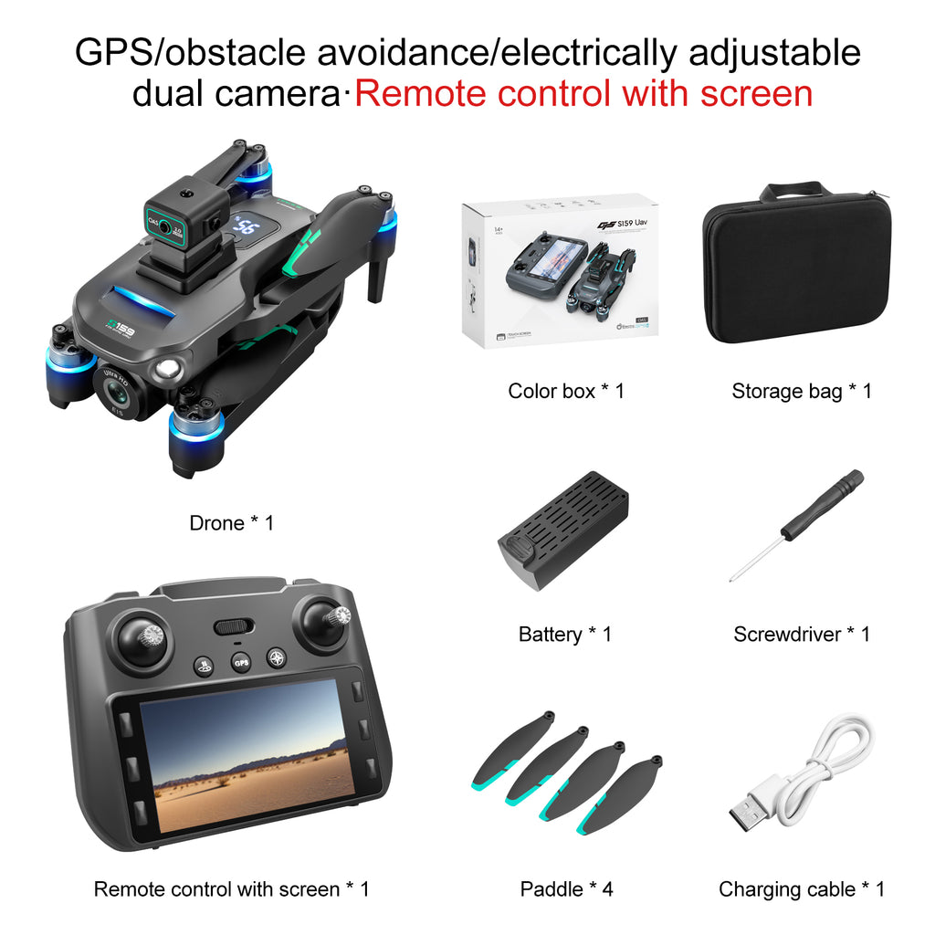 طائرة درون S159 بنظام تحديد المواقع GPS مع كاميرا 8K – تصوير جوي 5G بتقنية WiFi FPV، وجهاز تحكم مع شاشة