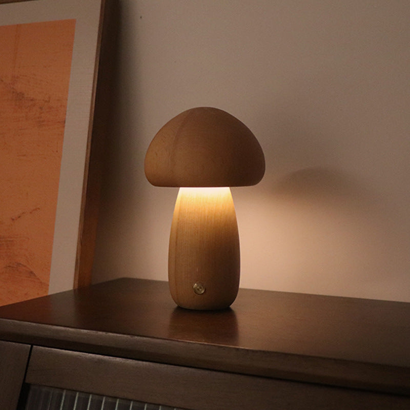 Wooden Mushroom LED Night Light | Touch Switch Bedside Lamp, 4 Styles, Beech & Walnut | HOORIVA