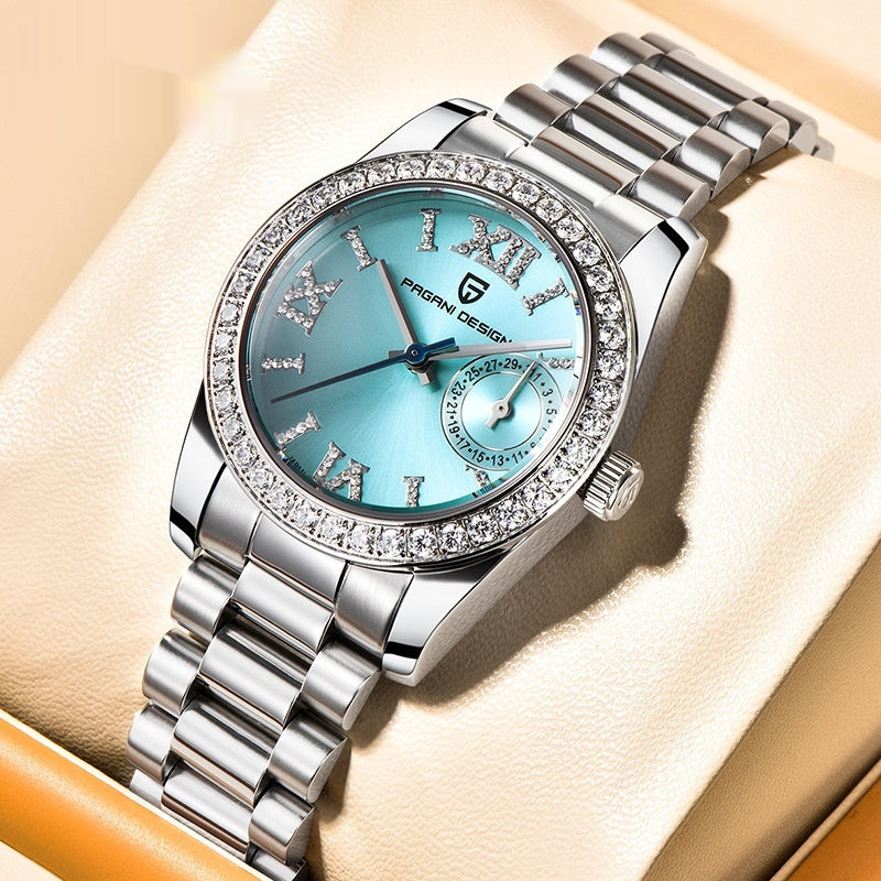 Women's Fashion Stainless Steel Watch | Slim 11mm Wristwatch in Blue, Green & White