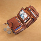 Men's Genuine Cowhide Leather Wallet – Retro RFID Anti-Theft Bifold & Trifold with Coin Pocket