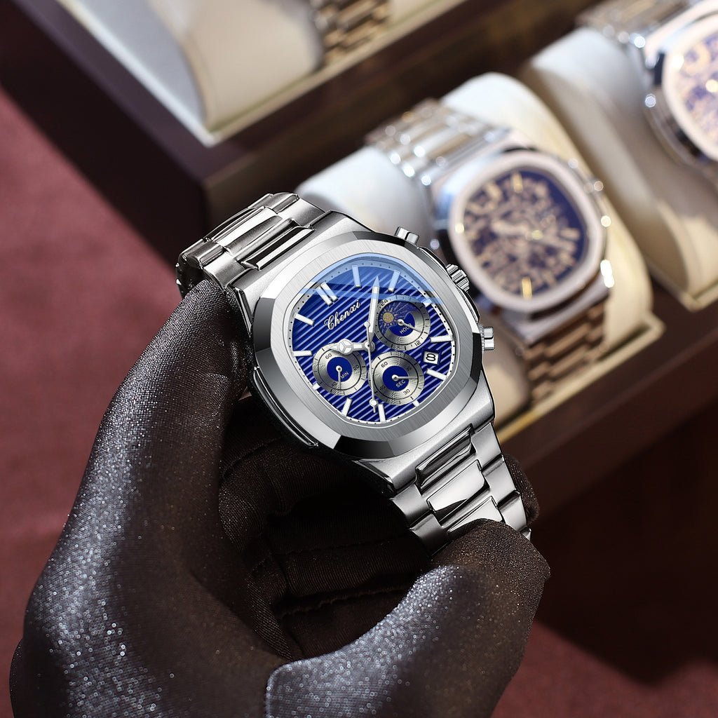 Men's Chronograph Quartz Watch | Luminous, Calendar, 40mm, Stainless Steel
