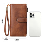 Women's Vintage Tri-Fold Long Wallet – RFID Blocking Oil Wax PU Leather Purse