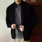 Men's Heavyweight Modal Double-Zip Jacket – Anti-Pilling | Semi-High Neck | Black & Navy Blue | S–3XL | Hooriva