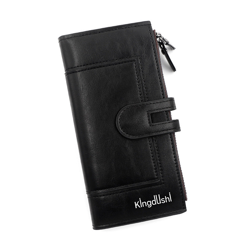 Women's PU Leather Multifunctional Wallet Purse – 9 Card Slots, Photo Window & Dual Zipper Coin Pockets