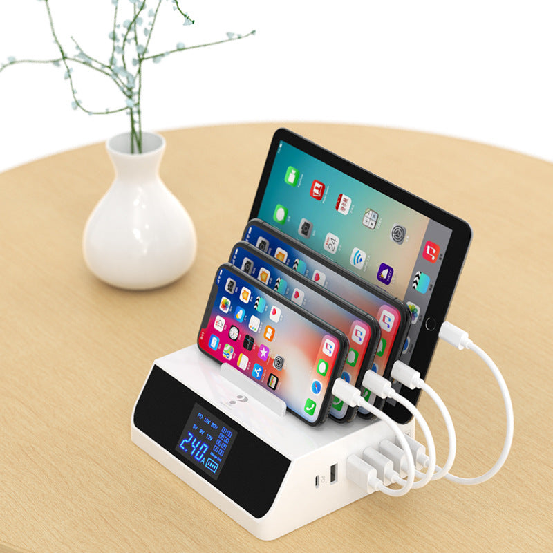 PD Multi-Port Fast Charger with Phone Bracket | USB Smart Display Charging Station
