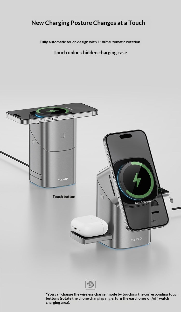 3-in-1 Qi2 Magnetic Wireless Charger – Fast Charge for iPhone, AirPods & Apple Watch | Hooriva