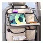 Car Back Seat Organiser | Multi-Pocket Leather Storage Bag, 40x36cm, Beige & Black | HOORIVA