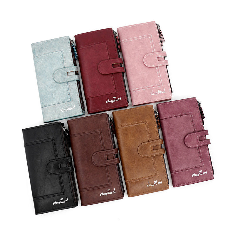 Women's PU Leather Multifunctional Wallet Purse – 9 Card Slots, Photo Window & Dual Zipper Coin Pockets