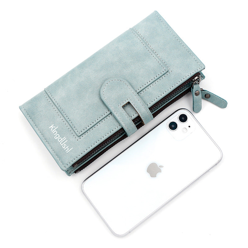Women's PU Leather Multifunctional Wallet Purse – 9 Card Slots, Photo Window & Dual Zipper Coin Pockets