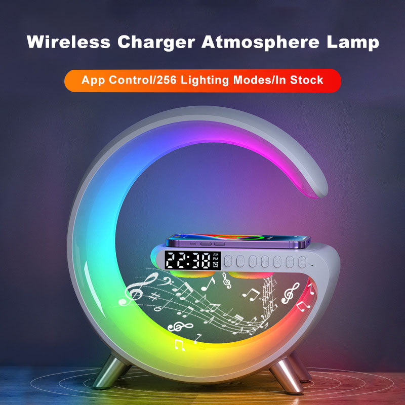Smart LED Atmosphere Lamp – 15W Wireless Charger, Bluetooth Speaker & App Control Bedside Light