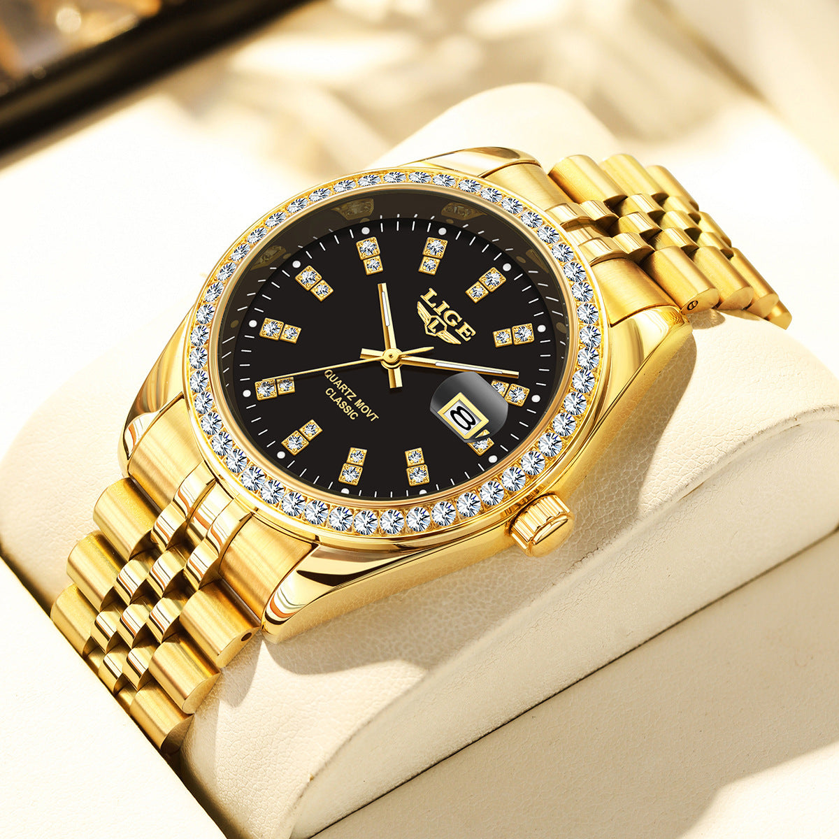 Men's Fashion Quartz Watch | Large Dial, Gold Tone, 13mm Slim Case | HOORIVA