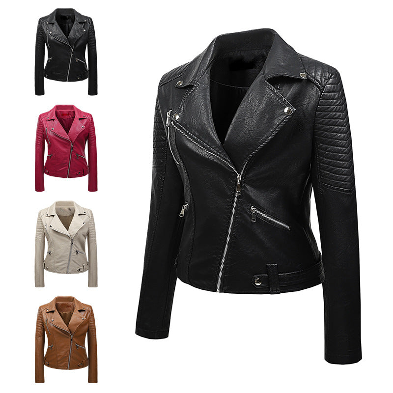 Women's Faux Leather Zip Jacket – Elegant Slim-Fit Business Biker Coat in 4 Colours