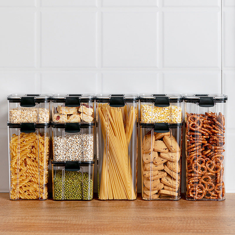 Tall Square Airtight Pantry Canister – Clear PET Food Storage Container with Black Clip-Lock Lid