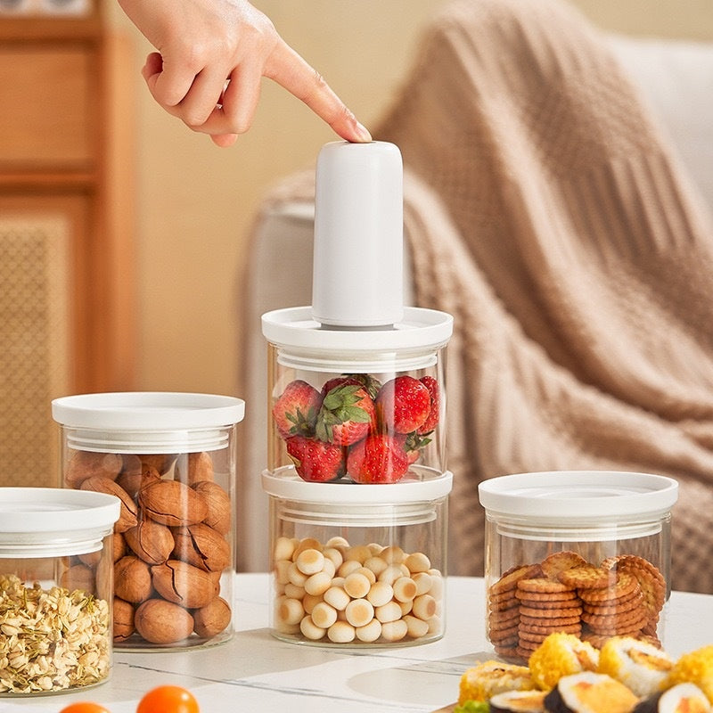 Vacuum Seal Food Storage Canister – Borosilicate Glass & PET Stackable Jars with Electric Pump (450ml–2500ml)