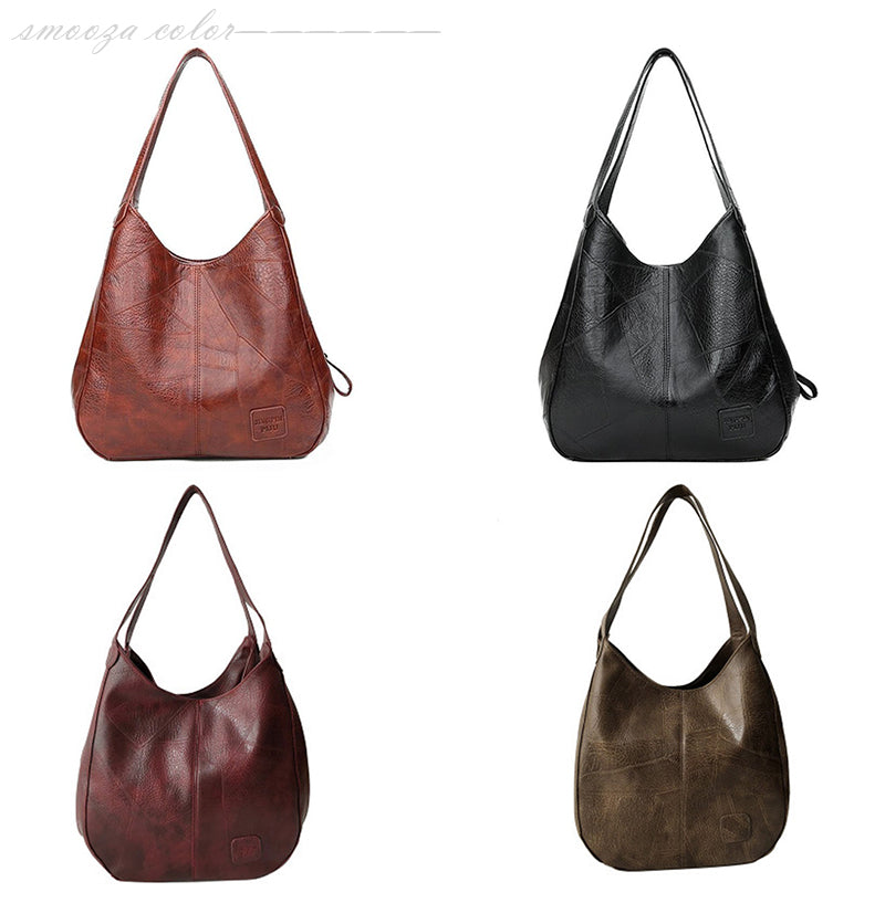Women's Vintage PU Leather Casual Tote Shoulder Bag – Large Magnetic Buckle Handbag with Zipper