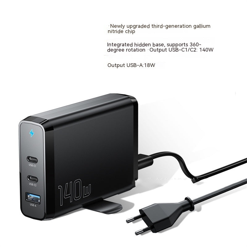 140W GaN Charger – 3-Port USB-C & USB-A Fast Charging for Laptops, Phones & Tablets