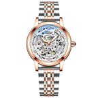Chenxi Diamond Skeleton Automatic Watch – Rose Gold Case, Genuine Leather Strap | 5 Colours