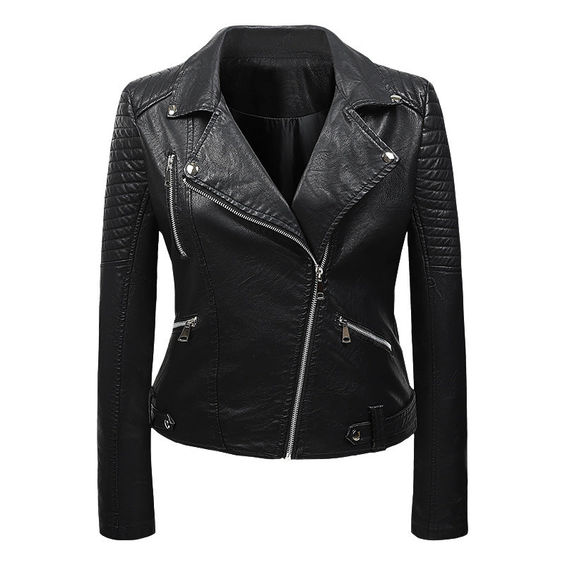 Women's Faux Leather Zip Jacket – Elegant Slim-Fit Business Biker Coat in 4 Colours
