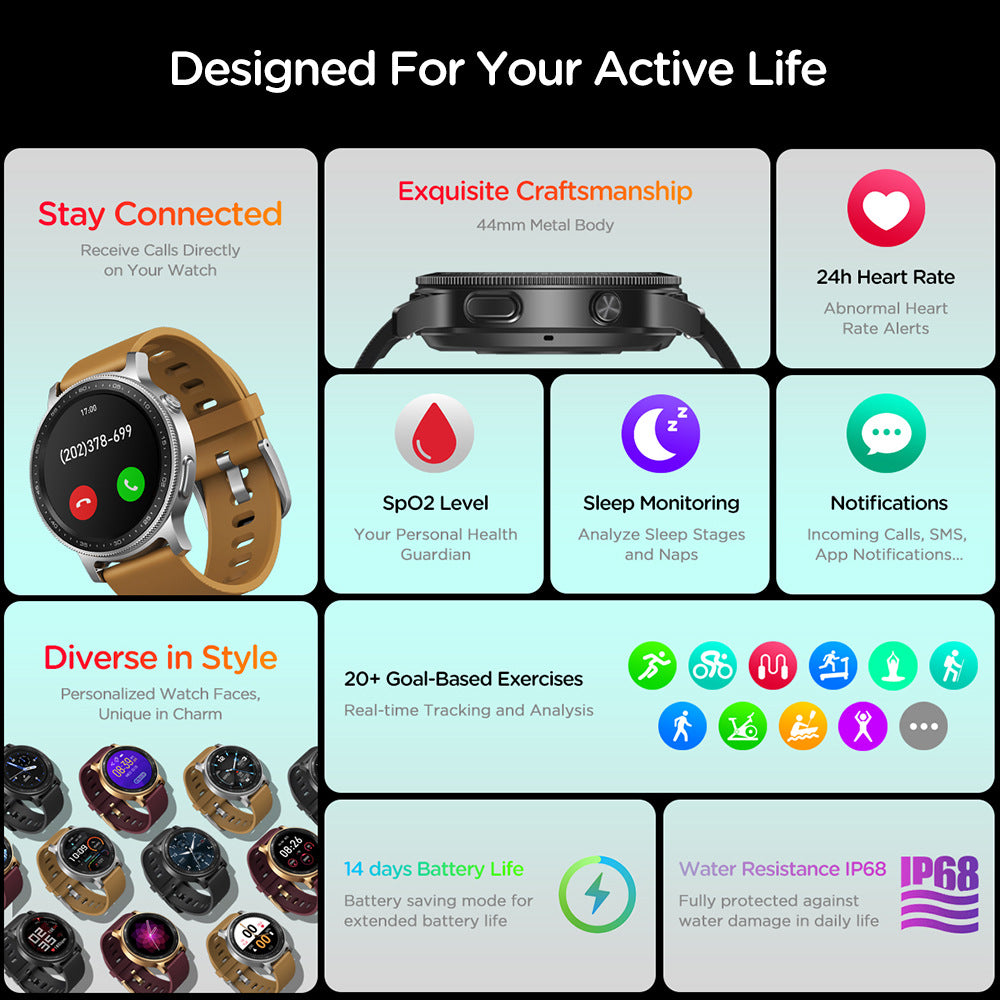 Smart Watch with Bluetooth Call & Health Monitoring | 1.28" HD Touch Screen | HOORIVA