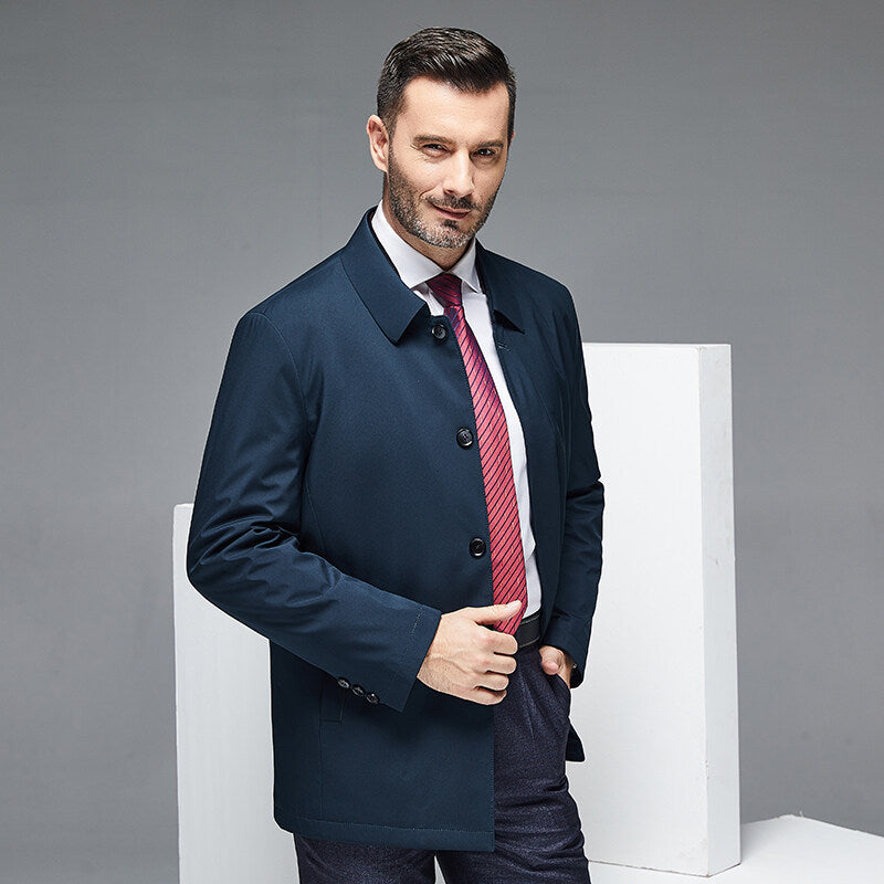 Men's Business Casual Jacket | Polyester Blazer, Sizes 170–195, Cyan & Navy Blue | HOORIVA