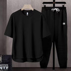 Men's Summer Athletic 2-Piece Set – Short Sleeve Crew Neck T-Shirt & Cropped Jogger Pants in 5 Colours