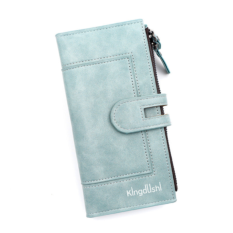 Women's PU Leather Multifunctional Wallet Purse – 9 Card Slots, Photo Window & Dual Zipper Coin Pockets